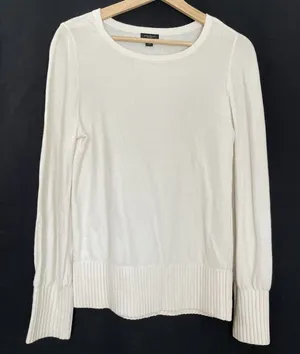 Ann Taylor‎ Factory Womens Ivory Sweater M knit casual cotton top warm winter thumbnail 1
