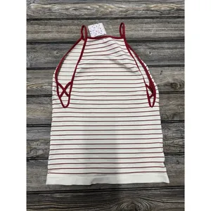 FREE PEOPLE Movement Red And Cream Stripe High Neck Tank Top M/L thumbnail 2