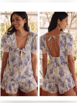 Anthropologie LyreBird Puff Sleeve Romper thumbnail 2