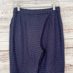 FRNCH Navy Plaid Straight Leg Crop Pants, EUC, Medium, thumbnail 6