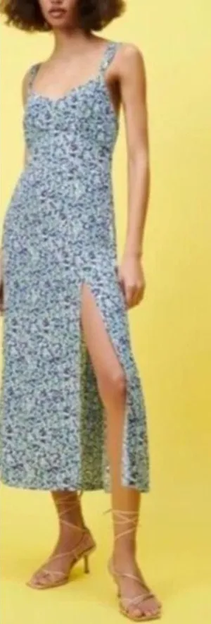 Blue purple floral Zara dress with slit thumbnail 1