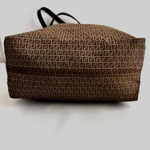 Authentic Fendi Zucca Monogram Tote Bag Brown Nylon Leather Zipper vintage thumbnail 7