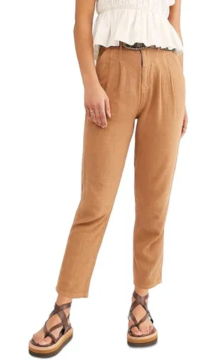 Free People Faded Love Sandstorm/Tan Linen Blend Trousers Women’s 25 thumbnail 1