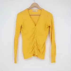 Encuentro Stock Womens Yellow V-Neck Button Front Long Sleeve Cardigan Size S thumbnail 2