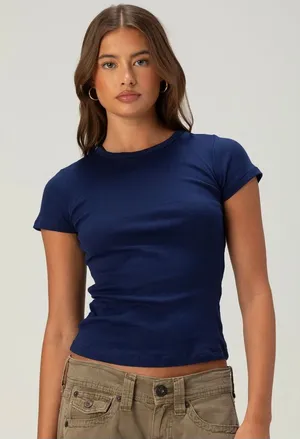 Old Navy Navy Ribbed Short Sleeve Crew Tee thumbnail 1