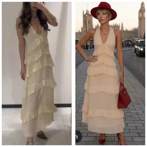 Zara Chiffon Ruffled Cream Midi Dress 4772/314 NWT Size Small Boho Romantic thumbnail 3
