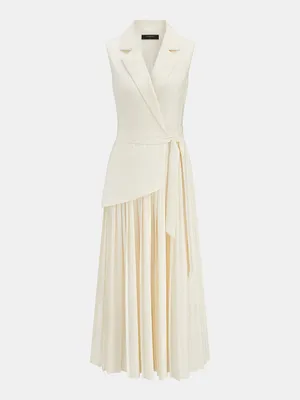 Commense Sleeveless Belted Pleated Blazer Maxi Dress Beige Size Small NWT thumbnail 2