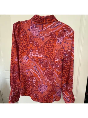 Free People Bianca S Small Button Up Top Red Orange Animal & Floral Print Boho thumbnail 14