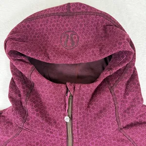 Lululemon Scuba Hoodie Full Zip Burgundy Dotted Fleece Sweatshirt Womens Size 10 thumbnail 3