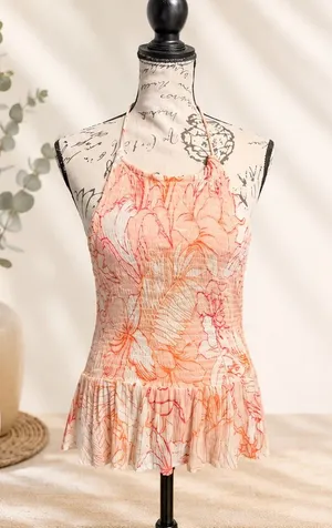 🌸 Patrons of Peace Floral Halter Peplum Top 🌿 (Size M) thumbnail 1