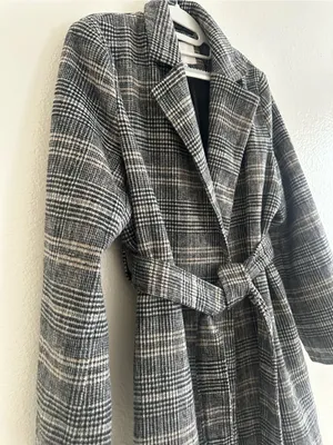 a new day Gray Plaid Belted Coat thumbnail 4