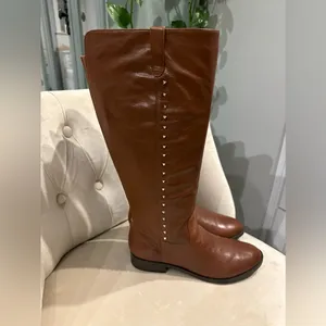 Marc Fisher Secrit studded zippered wide calf leather boots Color Cognac Size 9 thumbnail 4