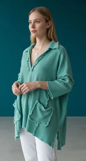 Easel Los Angeles‎ Ribbed Collared Neck Pullover Top Mint Green Size M thumbnail 1