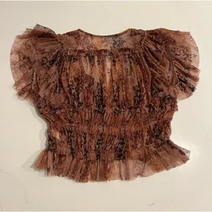 Free People Make Me Smile Floral Mesh Flutter Sleeve Crop Top XSmall thumbnail 3