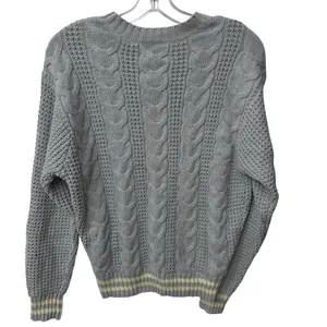 American Eagle Women's Size Small‎ Gray Cable Knit Sweater Crew Neck Fisherman thumbnail 4