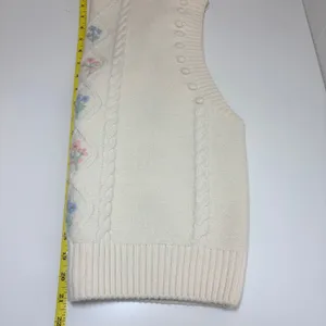 Paris Atelier & Other Stories Cream Floral Embroidered Cable Knit Vest M Preppy thumbnail 6
