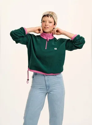 Lucy & Yak Blair Fleece Pullover Green Pink S Gorpcore Retro 90s Quarter Zip thumbnail 1