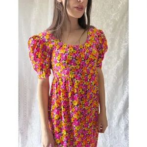 Vintage 70s Handmade Floral Puff Sleeve Maxi Dress Empire Waist Cottagecore thumbnail 2