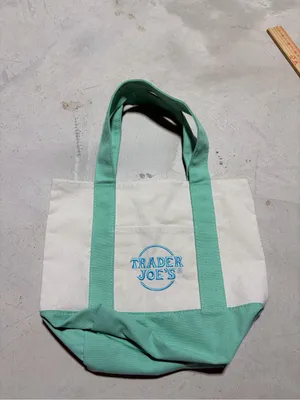Trader Joe’s mini pastel Mint & White Canvas Tote Bag thumbnail 3