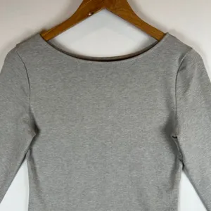 nuuds Womens Long Sleeve Ribbed Boat Neck Top Grey Heather WS-1241 Size M thumbnail 7