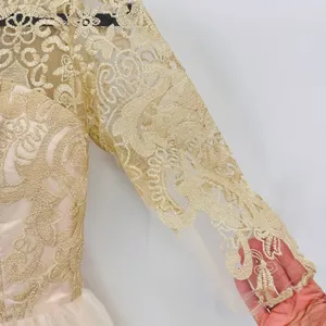 Sheer Gold Lace Overlay Formal Dress Sweetheart Neckline Victorian Regency Sz 2 thumbnail 7