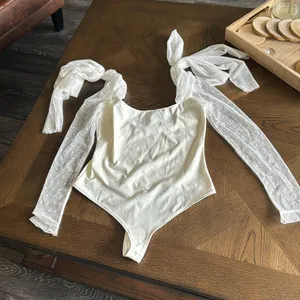 Free People Tongue Tied Mesh Sleeve Tie Shoulder Bodysuit, Ivory, Medium, $68 thumbnail 4