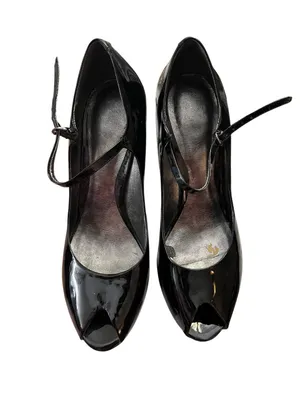 Nine West Peep Toe Pumps Stiletto Heel Patent Black 8.5M thumbnail 6