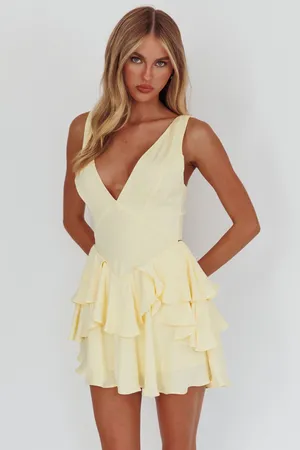 Selfie Leslie Yellow V neck Romper Medium thumbnail 1
