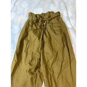 Zara Basic Women Paperbag Ankle Pants Size Small Wide Leg‎ Dark KHAKI Brown Y2K thumbnail 2