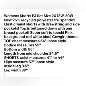 CELEBRATE Patriotic Womens Shorts PJ Set Size 2X 18W-20W Cowgirl Theme New thumbnail 8
