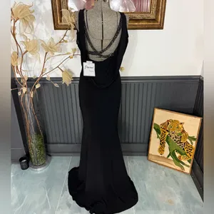NWT Vintage Jovani Black Tie Open Back Beaded Evening Gown Size 6 💛🍄 thumbnail 5