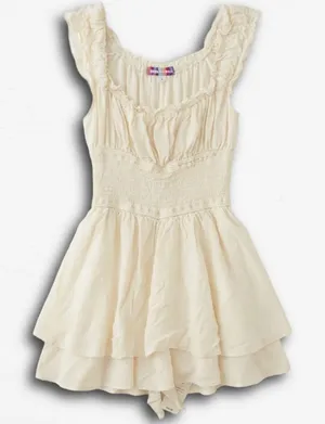Urban Outfitters Cream Clip Dot Smocked Waist Ruffle Romper‎ Womens Small thumbnail 1