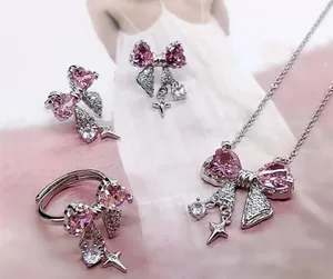Gorgeous Stainless Steel Silver 4pc. Set Butterfly Pendant Jewelry Set NWT thumbnail 1