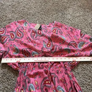 Sacred Threads Cotton Paisley Pink Women's Empire Waist Flair Sleeve Dress S Med thumbnail 6