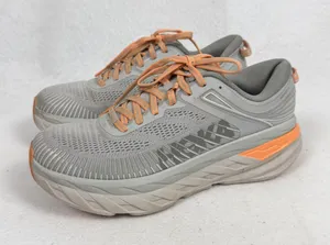 Hoka‎ Bondi 7 Running Shoes Womens 8.5 UK 7 Cushioned Road Sneakers Grey Orange thumbnail 1