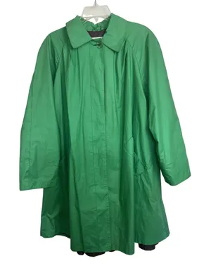 Vtg 90s Jones New York Kelly Green Trench Balmacaan Coat L/XL FLAWs Minimalist thumbnail 1