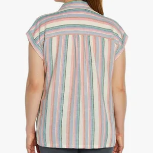 Orvis Women's Short Sleeve Linen Blend‎ Button-Up Shirt Size Medium thumbnail 3