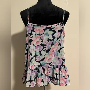 EUC Abercrombie & Fitch Black Spaghetti Strap Floral Peplum Tank size large thumbnail 5