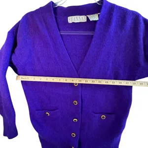Shannan Vtg Angora‎ Lambswool Cardigan Sweater Purple Fuzzy Button Front M Luxe thumbnail 5