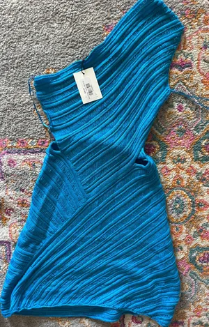 one Shoulder Knit Mini Dress Blue Size M thumbnail 3