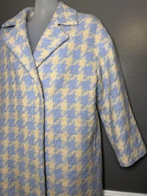 Baloot Coat Womens Small Blue Houndstooth Tweed 3/4 Sleeve Button Front Lined thumbnail 6