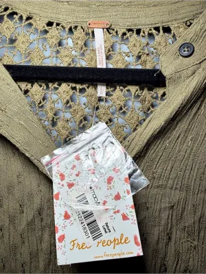 Free People The Best Button Down Lace Detail Blouse Green large thumbnail 4