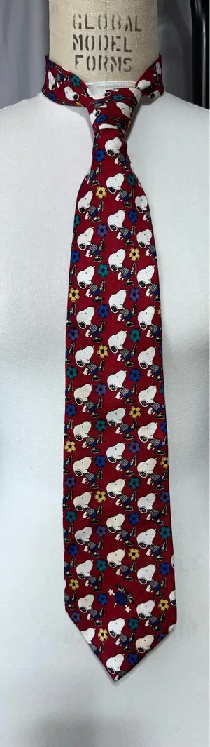 Peanuts Animation Necktie Snoopy Brown Burgundy White Blue Sport Character Tie thumbnail 5