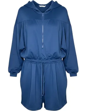 Cicy Bell‎ Hooded Romper Women XL Blue Zip Up Athleisure Short NWT Jumpsuit thumbnail 1