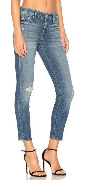 MOTHER Size 25 LOOKER CROP Grunge Distressed Skinny Jeans GYPSY Medium Wash thumbnail 1