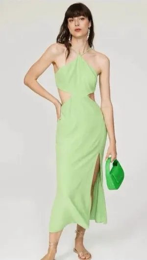 Louna Designer Halter Cutout Midi Green Slit Dress Size Small‎ $265 thumbnail 1