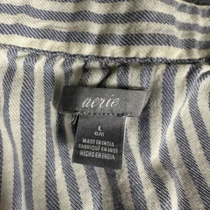 Aerie Tunic Blouse Womens Large Blue White Stripe Ruffle V Neck 3/4 Sleeve thumbnail 4