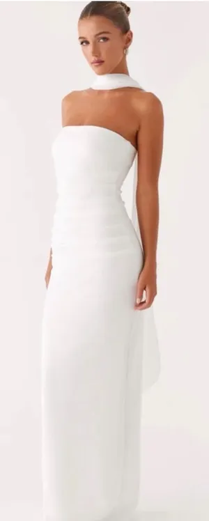 Peppermayo White Strapless Column Gown with Neck Scarf thumbnail 1