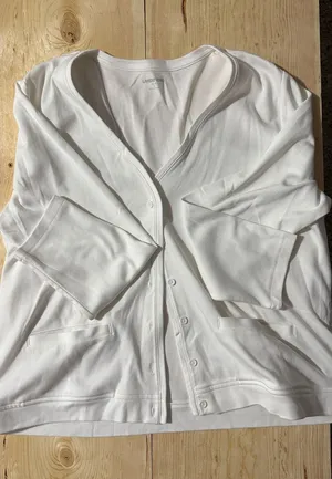 Lands End White Button Front V-Neck Cardigan Sweater‎ XL Petite Cotton Blend thumbnail 1