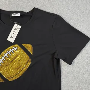 WHY DRESS Women's Large Black Sequin Football T-Shirt Crew Neck Short Sleeve Top thumbnail 2